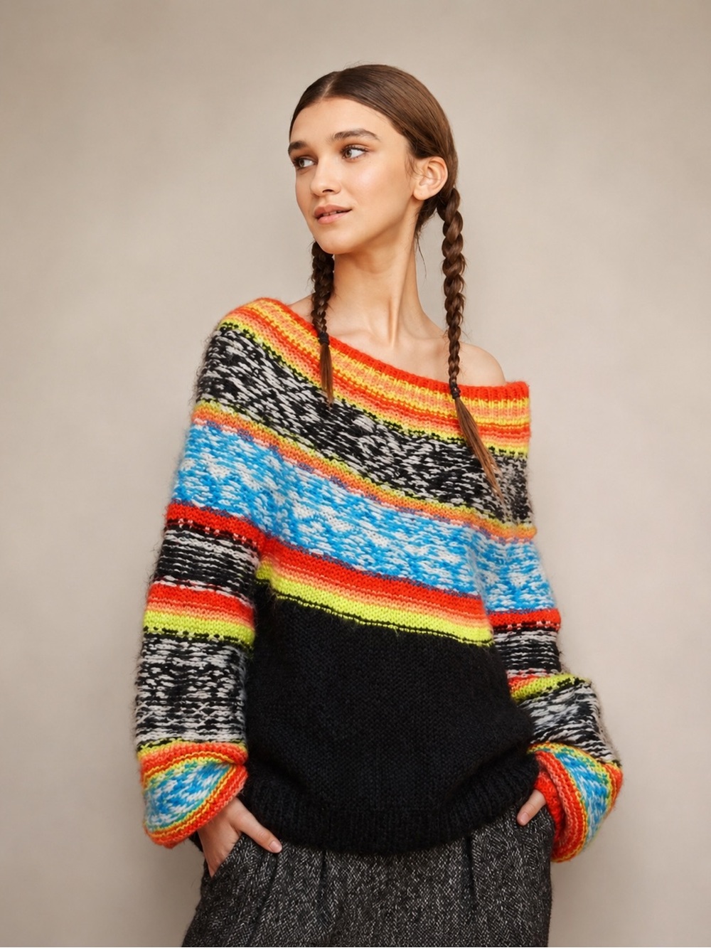 Mes Demoiselles Paris Goyave Mohair Blend Fair Isle Sweater Size 1 US 6/8